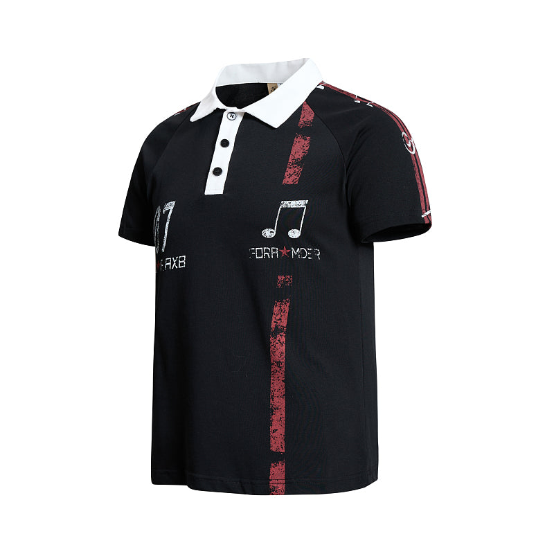 Yiaknis Men's Black and White Polo Shirt, Red Stripe – photo 7