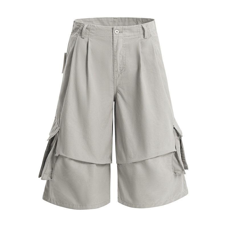 Yiaknis A-Line Cropped Trousers, Cargo Pockets, Grey and Light Grey