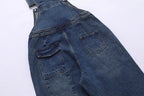Yiaknis Wide-Leg Washed Denim Overalls, Front and Back Pockets, Blue – photo 7