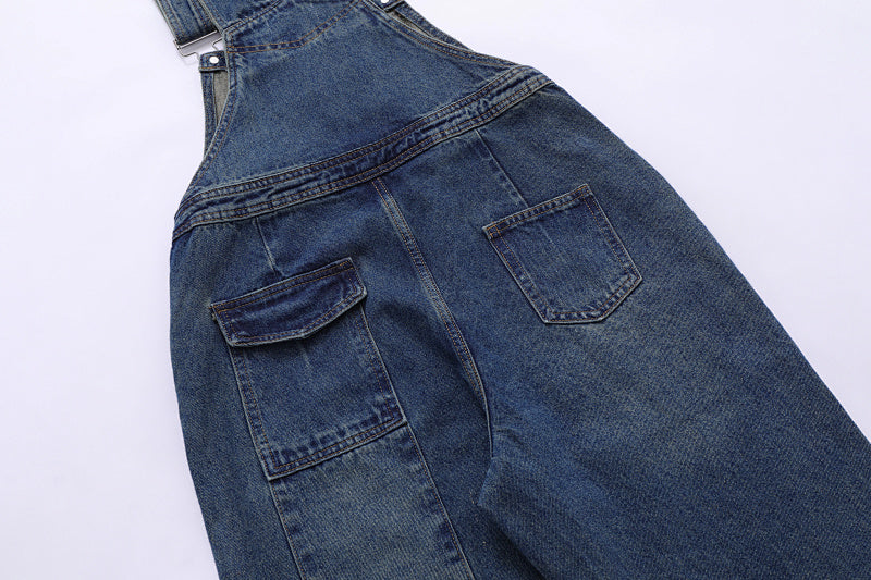 Yiaknis Wide-Leg Washed Denim Overalls, Front and Back Pockets, Blue – photo 7