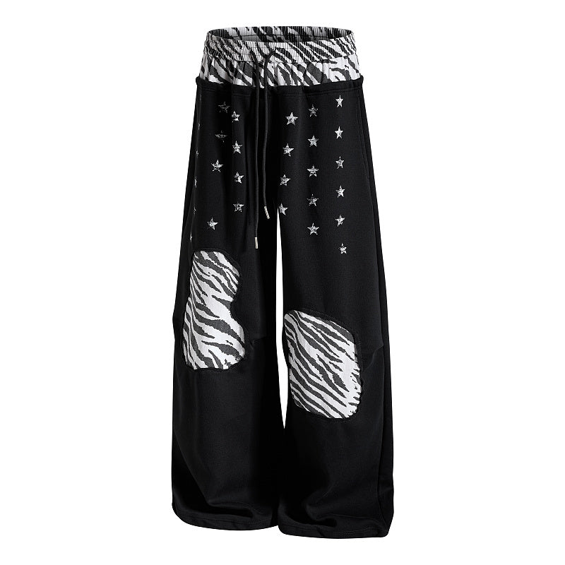 Yiaknis Wide-Leg Sweatpants, Star Print, Black and Light Grey