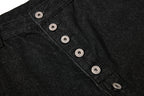 Yiaknis Wide-Leg Cropped Denim Trousers, Button Placket, Black – photo 7