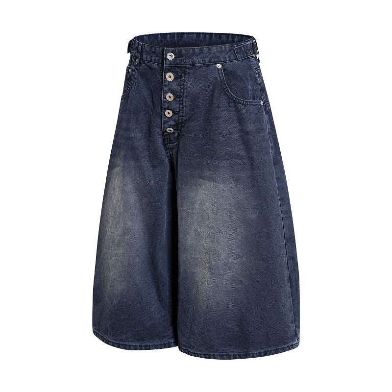 Yiaknis Wide-Leg Cropped Denim Trousers, Button Fly, Blue and Khaki – photo 7