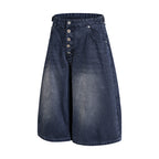 Yiaknis Wide-Leg Cropped Denim Trousers, Button Fly, Blue and Khaki – photo 7