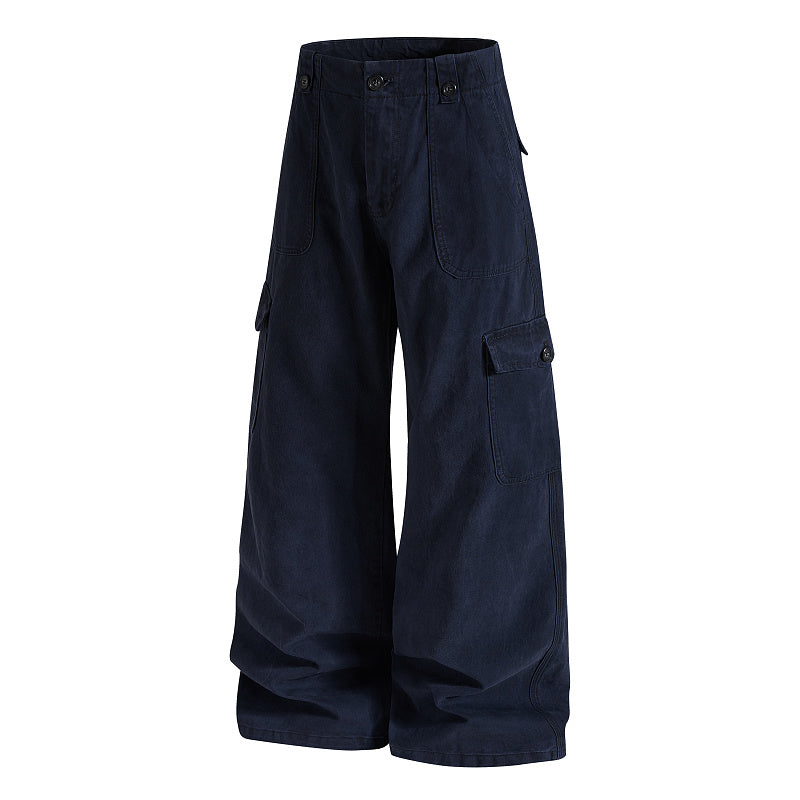 Yiaknis Wide-Leg Cargo Trousers with Button Front, Navy and Grey Green – photo 7