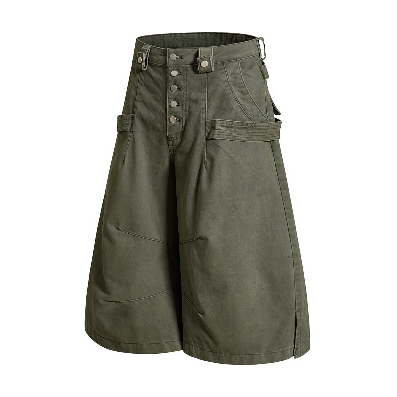 Yiaknis Wide-Leg Cropped Cargo Trousers, Button Fly, Green and Khaki – photo 7