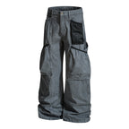 Yiaknis Wide-Leg Cargo Trousers with Mesh Pocket, Dark Grey and Blue – photo 7