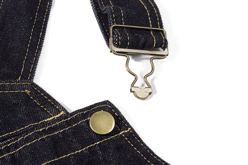 Yiaknis Denim Overalls with Leopard Print Pocket Trim - Dark Denim