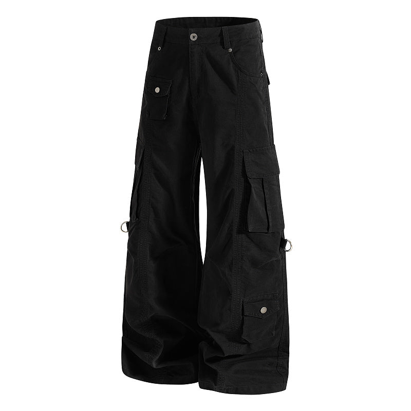 Yiaknis Wide-Leg Cargo Trousers, D-Ring Pockets, Black and Dark Green – photo 7
