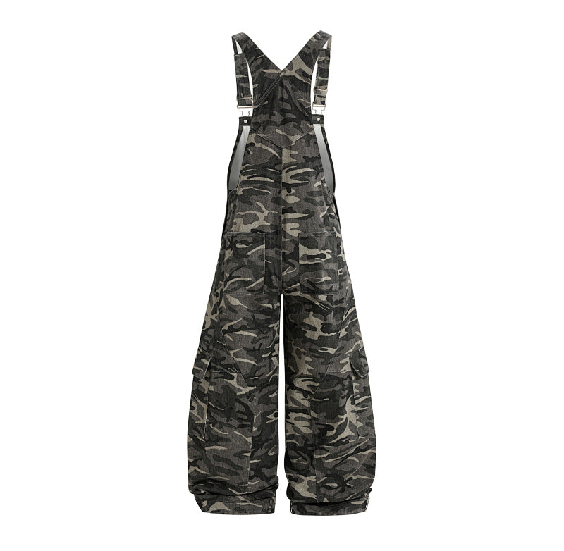 Yiaknis Camouflage Wide-Leg Overalls with Cargo Pockets