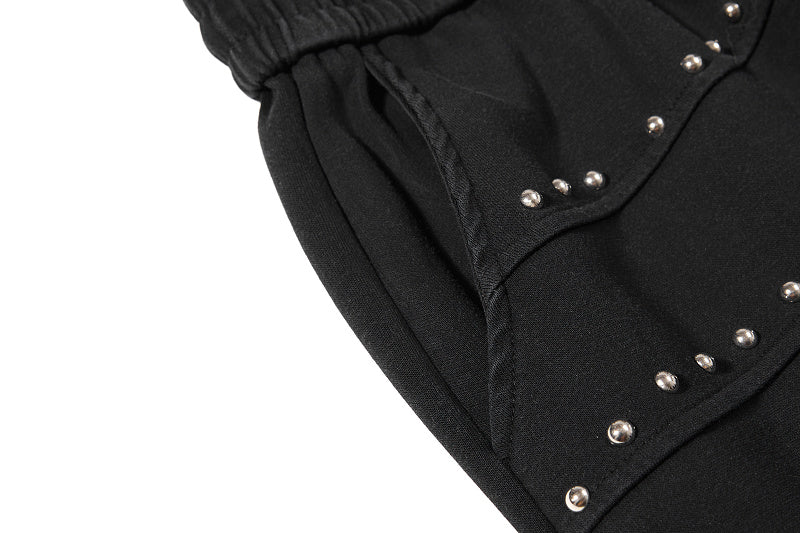 Yiaknis Wide-Leg Sweatpants with Diagonal Stud Rows, Black