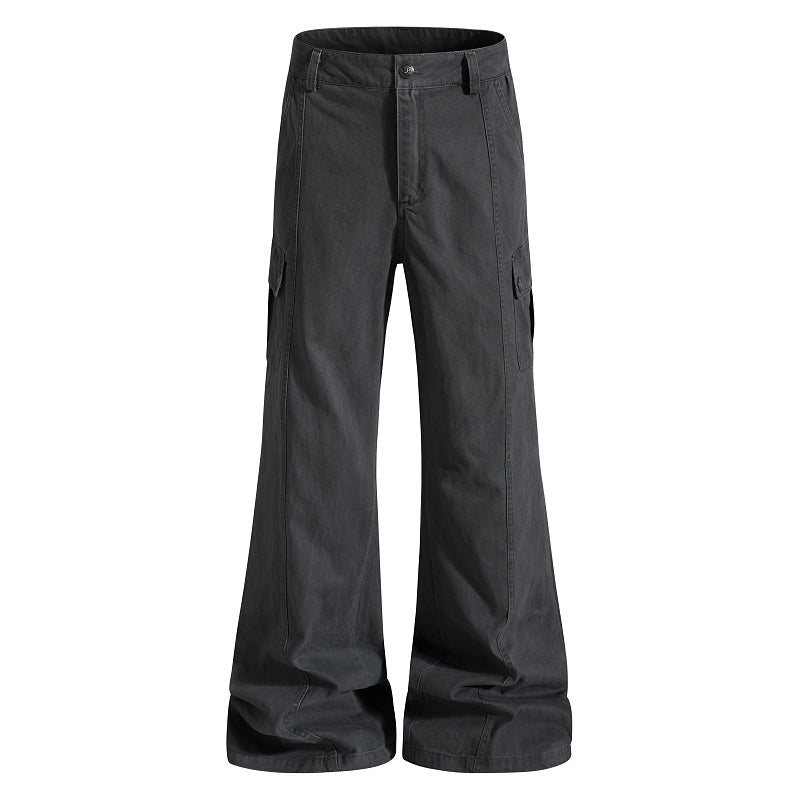 Yiaknis Khaki and Dark Grey Wide-Leg Cargo Trousers with Back Flap Pockets – photo 7