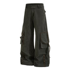 Yiaknis Wide-Leg Cargo Trousers, Pocket Straps, Dark Green and Khaki – photo 7