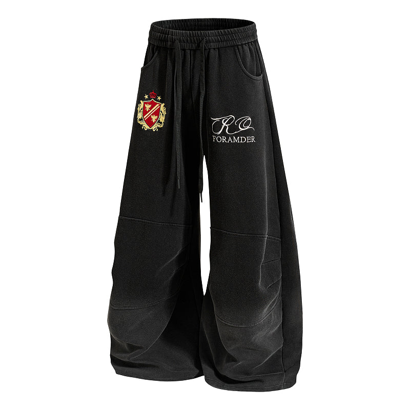 Yiaknis Wide-Leg Trousers with Crest Embroidery, Black and Red – photo 7