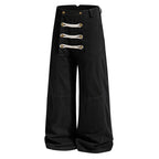 Yiaknis Wide-Leg Trousers with Rope Front Lacing, Black and Beige – photo 7