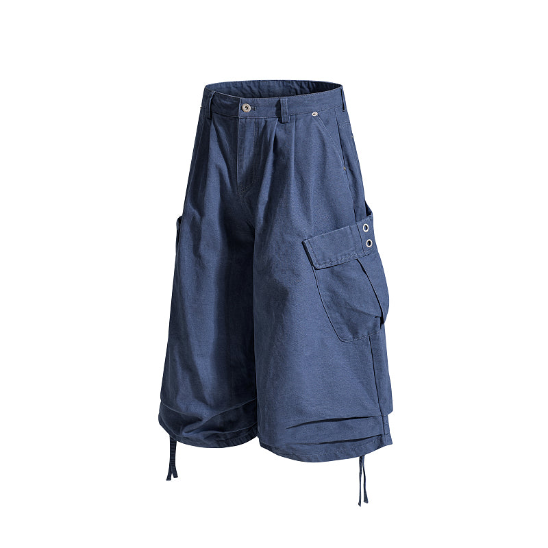 Yiaknis Cropped Cargo Trousers, Drawstring Hems, Blue and Black – photo 7