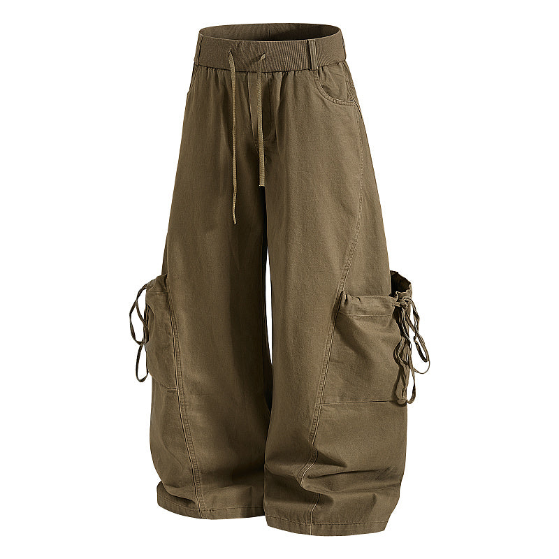 Yiaknis Baggy Wide-Leg Trousers, Drawstring Waist, Khaki and Dark Grey – photo 7