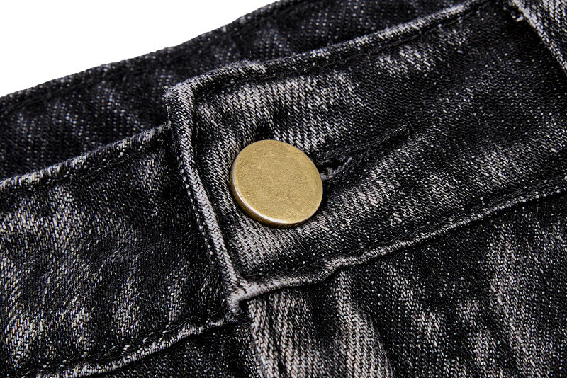 Yiaknis Black Flared Jeans with Gold Leg Embroidery