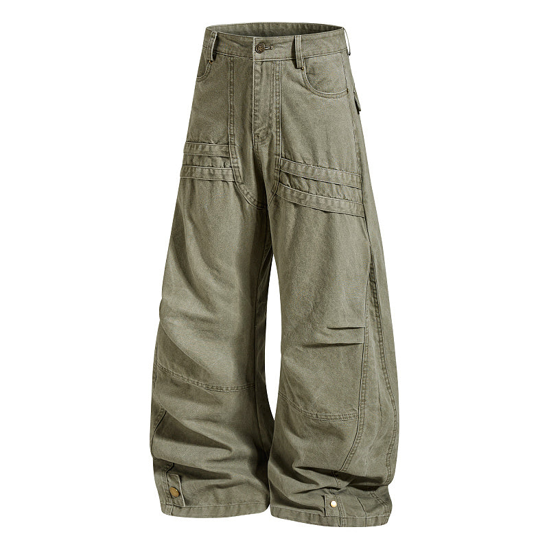 Yiaknis Wide-Leg Trousers with Button Fly and Flap Pockets, Khaki and Black – photo 7