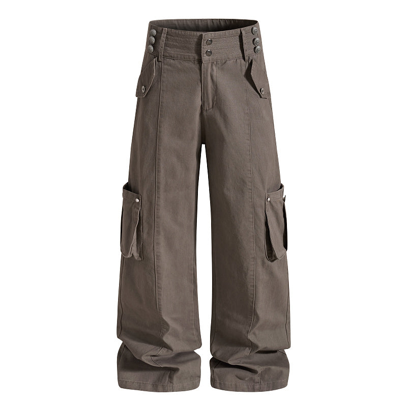 Yiaknis Grey and Brown Wide-Leg Cargo Trousers – photo 7