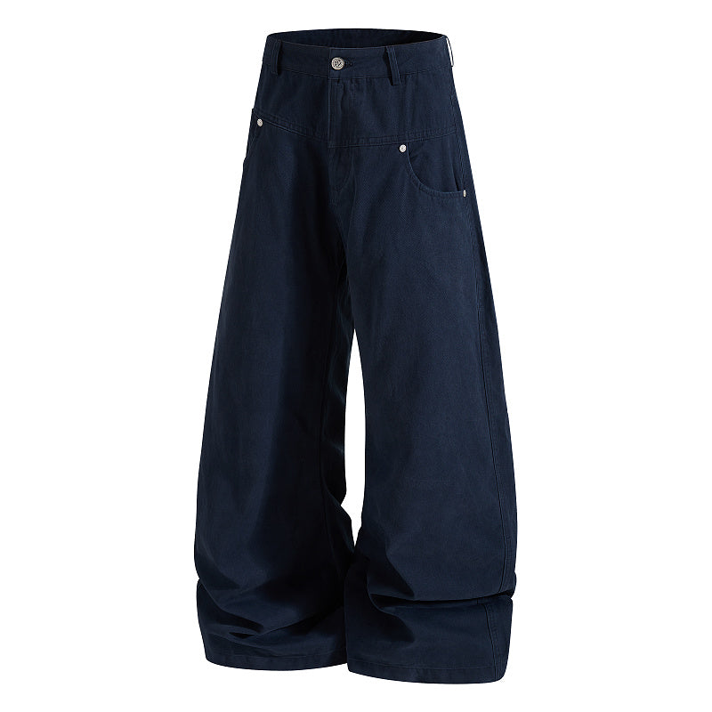 Yiaknis Wide-Leg Trousers with Diagonal Leg Seams, Navy and Dark Grey – photo 7