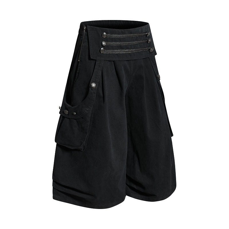 Yiaknis Wide-Leg Cropped Cargo Trousers, Zip Waistband, Black and Off White – photo 7