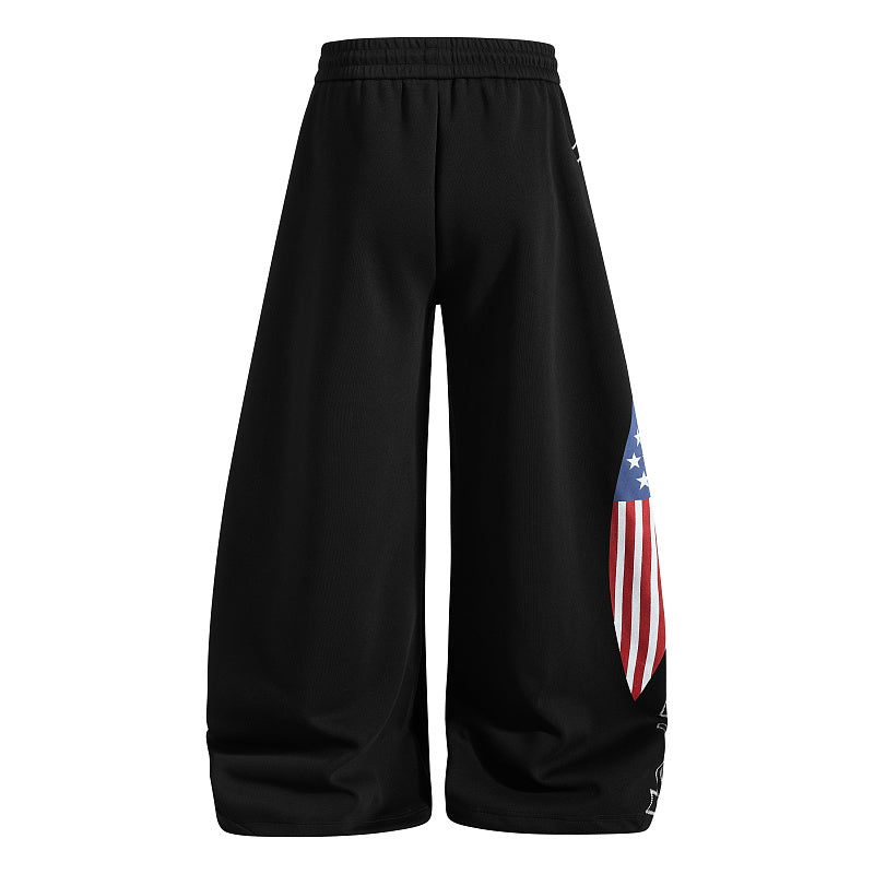 Yiaknis Wide-Leg Sweatpants, Letter Print, Burgundy and Black