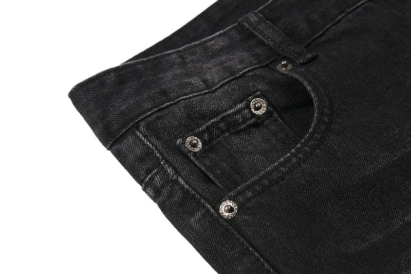 Yiaknis Black Washed Flared Jeans with Leopard Pattern, Black