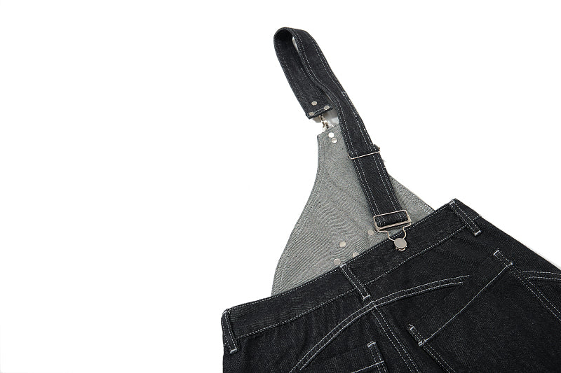 Yiaknis Black Denim Overalls with Toggle Fastening - Black Denim