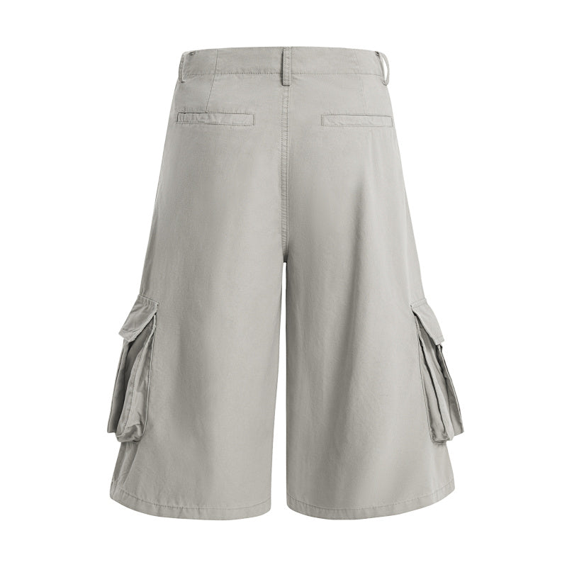 Yiaknis A-Line Cropped Trousers, Cargo Pockets, Grey and Light Grey