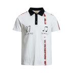 Yiaknis Men's Black and White Polo Shirt, Red Stripe – photo 8