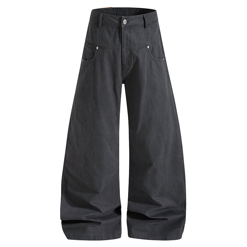Yiaknis Wide-Leg Trousers with Diagonal Leg Seams, Navy and Dark Grey – photo 8