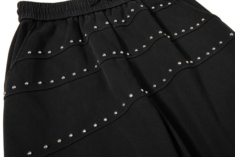 Yiaknis Wide-Leg Sweatpants with Diagonal Stud Rows, Black