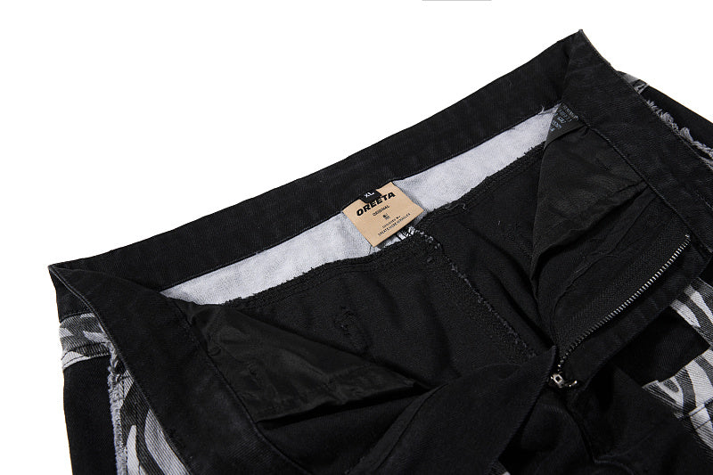 Yiaknis Black Flared Trousers with Zebra-Print Panels, Black