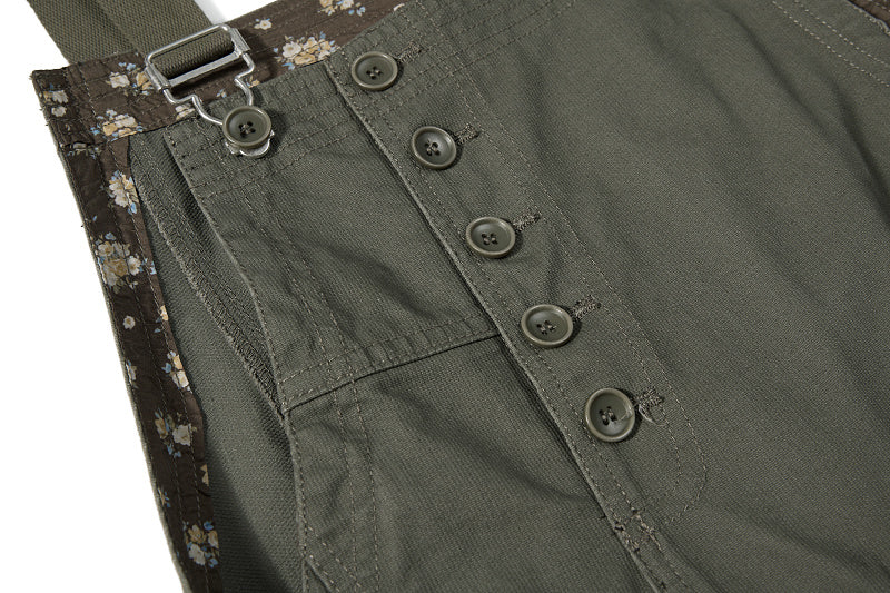 Yiaknis Wide-Leg Overalls, Floral Bib Trim, Army Green and Black