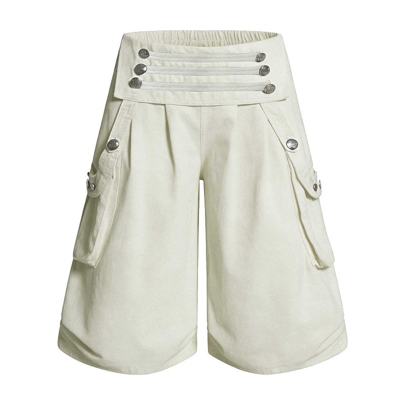 Yiaknis Wide-Leg Cropped Cargo Trousers, Zip Waistband, Black and Off White – photo 8