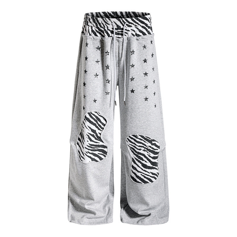 Yiaknis Wide-Leg Sweatpants, Star Print, Black and Light Grey