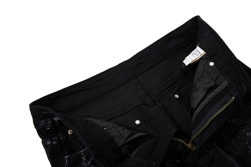 Yiaknis Black Washed Flared Jeans with Leg Studs
