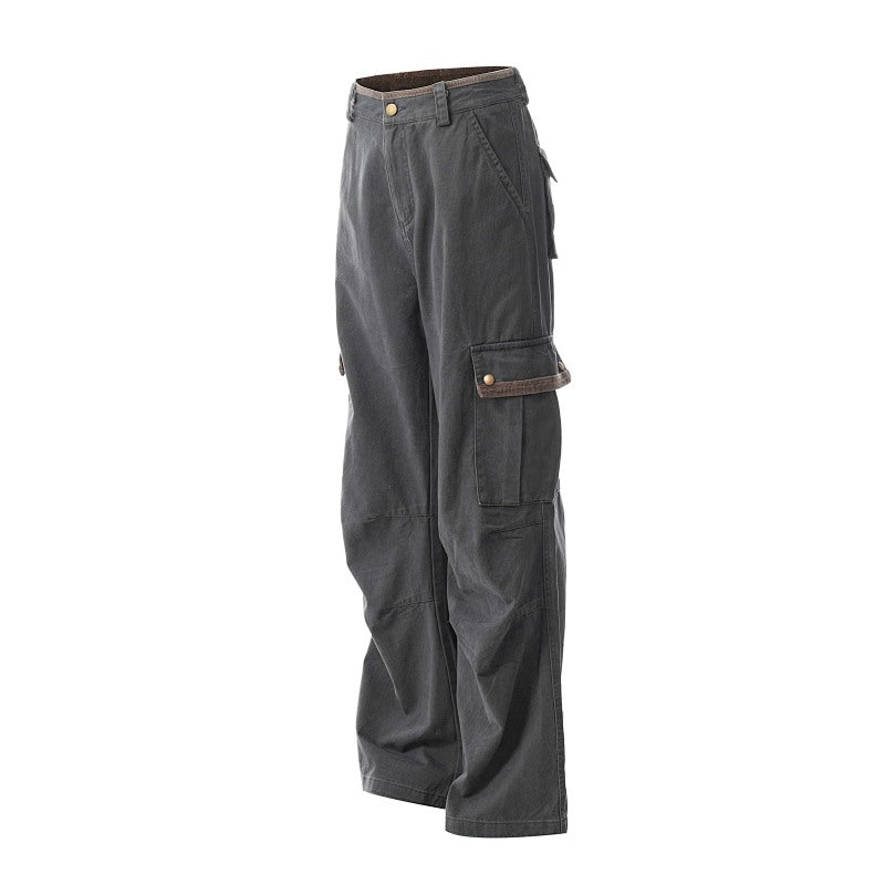 Yiaknis Wide-Leg Cargo Trousers with Flap Pockets, Khaki and Dark Grey – photo 8