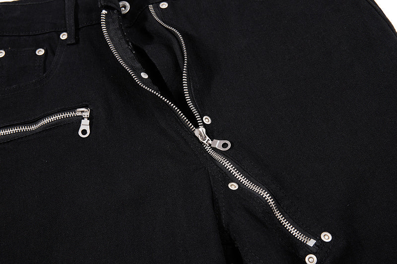 Yiaknis Black Flared Jeans with Long Leg Zips