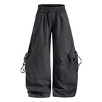 Yiaknis Baggy Wide-Leg Trousers, Drawstring Waist, Khaki and Dark Grey – photo 8