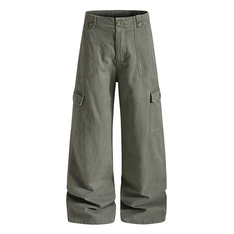 Yiaknis Wide-Leg Cargo Trousers with Button Front, Navy and Grey Green – photo 8