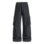 Yiaknis Khaki and Dark Grey Wide-Leg Cargo Trousers with Elastic Back Waist – photo 8
