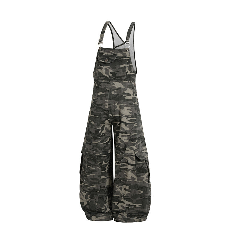 Yiaknis Camouflage Wide-Leg Overalls with Cargo Pockets