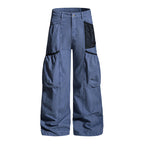 Yiaknis Wide-Leg Cargo Trousers with Mesh Pocket, Dark Grey and Blue – photo 8