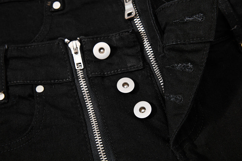 Yiaknis Black Flared Jeans with Zip Pocket and Studs – photo 8