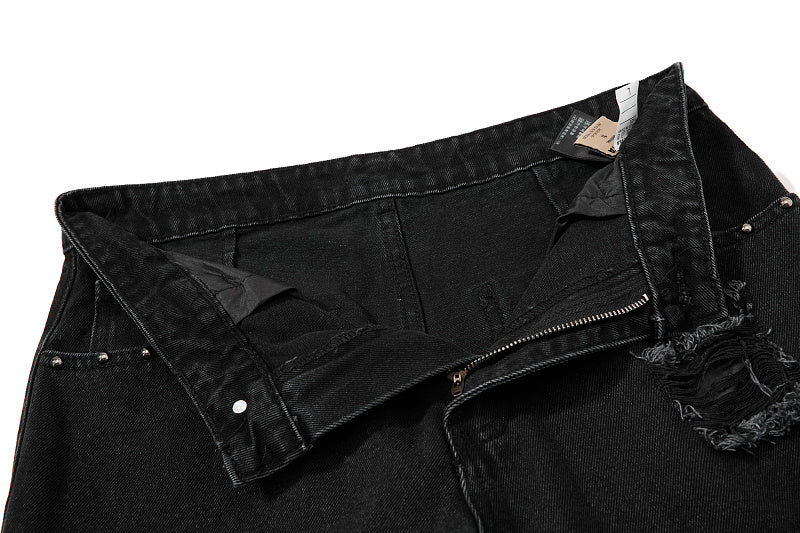 Yiaknis Black Flared Jeans with Studs and Lace-Up Panels