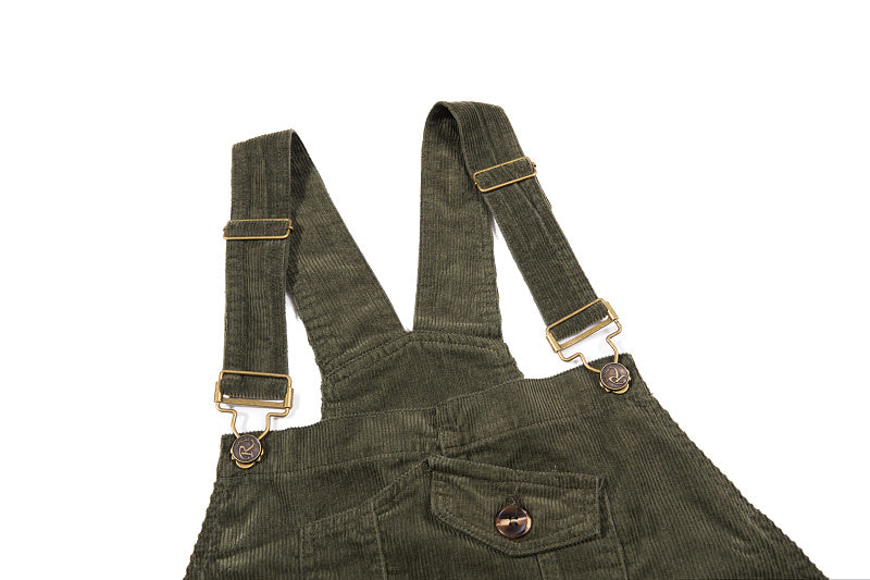 Yiaknis Corduroy Overalls with Adjustable Straps - Army Green, Black