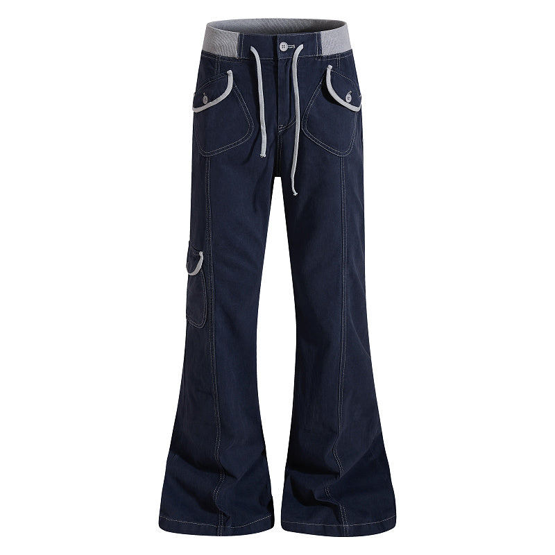 Yiaknis Flared Trousers, Drawstring Waist, Beige and Navy – photo 8