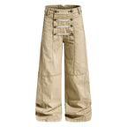 Yiaknis Wide-Leg Trousers with Rope Front Lacing, Black and Beige – photo 8